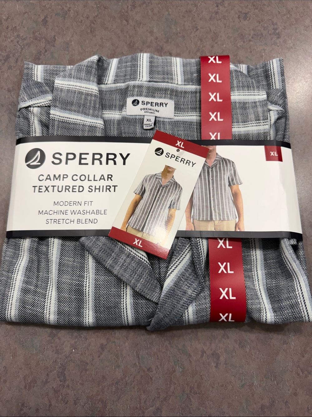 Sperry Men’s Gray and White Striped Camp Collar Shirt